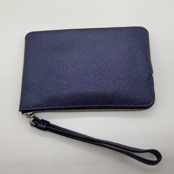 Coach Corner Zip Wristlet - Metallic Blue - Picture 6 of 7